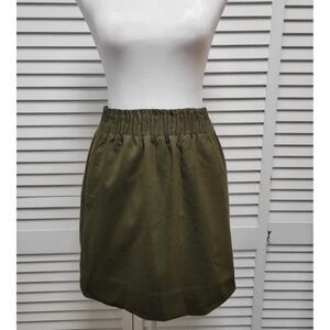 J. Crew Size 0 Mini Skirt Army Green Wool Blend Sidewalk Elastic Waist Pockets